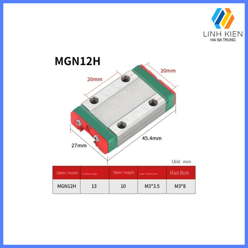 Con trượt thép không gỉ tiêu chuẩn HIWIN MGN7, MGN9, MGN12, MGN15