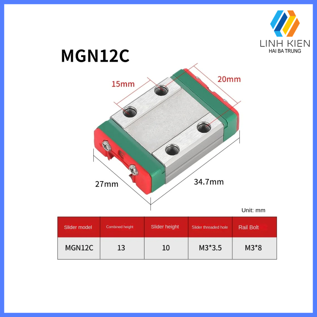 Con trượt thép không gỉ tiêu chuẩn HIWIN MGN7, MGN9, MGN12, MGN15
