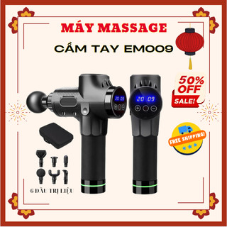 [BH CHÍNH HÃNG] SÚNG, MÁY MASSAGE CẦM TAY CAO CẤP CÁT Á EM009 ĐEN CACBON - 30 Mức độ rung, 6 đầu trị liệu- Trị đau nhức!