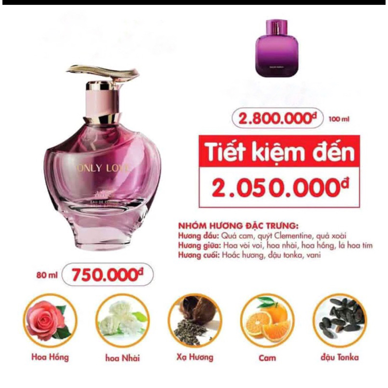 Nước hoa nữ ONLY LOVE 80ml (Tặng kèm chiết 10ML)