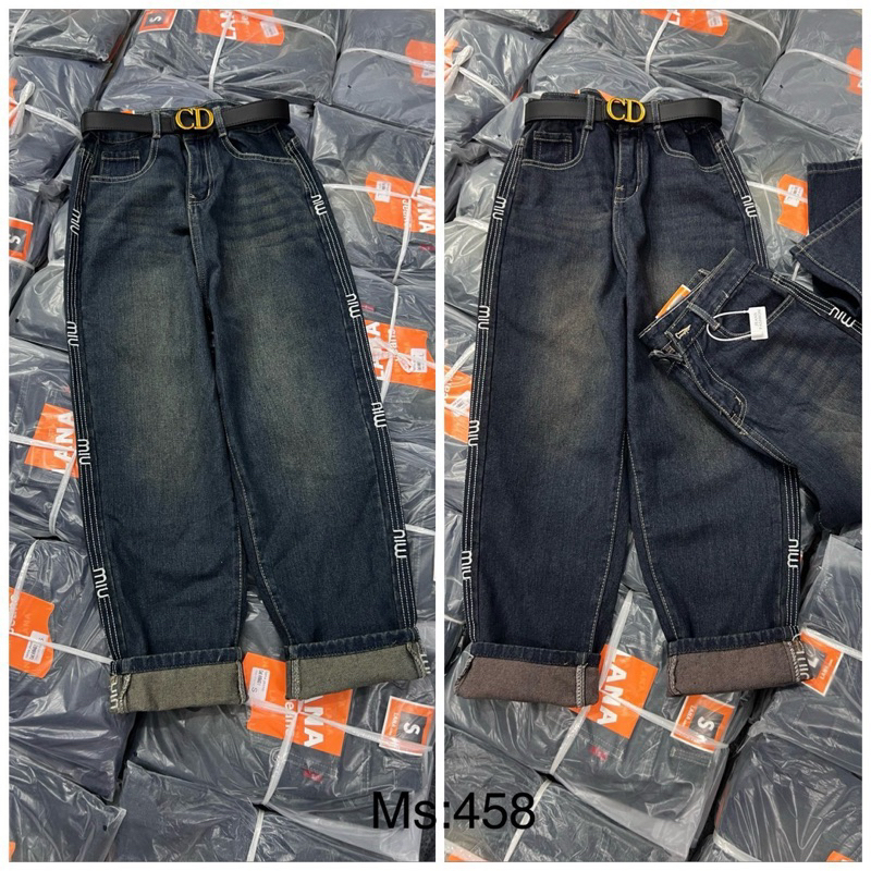 Quần jean nữ baggy, quần bò nữ dáng baggy, quần baggy có chữ Miu ở viền