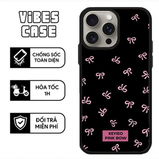 Ốp lưng iphone nhựa cứng thevibes chống va đập nơ hồng đen