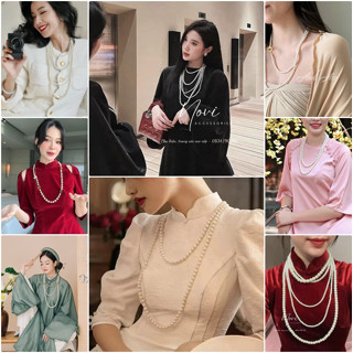 Vòng cổ ngọc mặc áo dài , vòng ngọc trai nhân tạo dáng dài nhiều lớp mặc áo dài nhiều mẫu