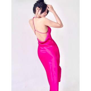 [Hoả tốc] Đầm yếm lụa satin hồng sen