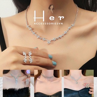 Bộ trang sức đính đá cao cấp  Her Accessories Set dây chuyền bông tai đi tiệc