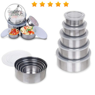 Set 5 bát inox bảo quản thực phẩm có nắp đậy an toàn - bát inox có nắp đậy silicon đựng thực phẩm cao cấp