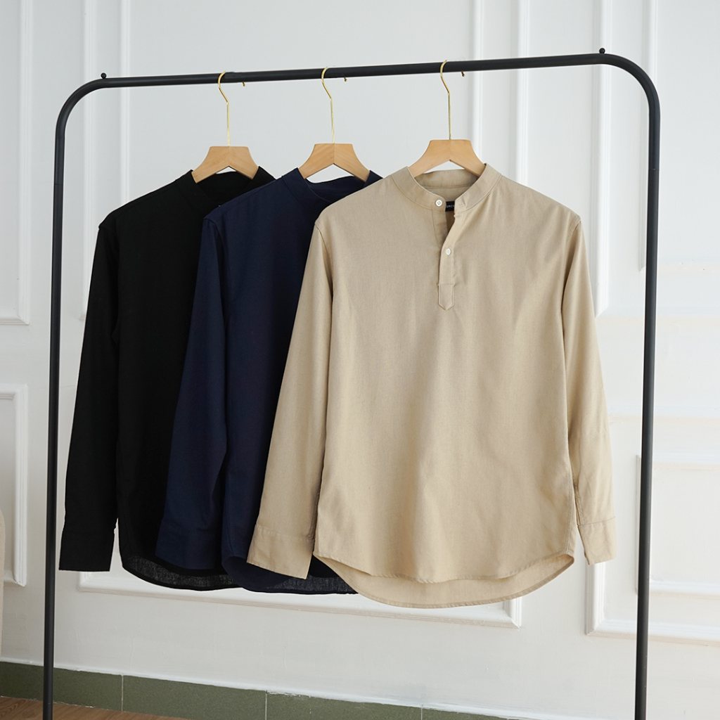 Áo sơ mi nam cổ trụ dài tay vải LINEN cao cấp, phom dáng thoải mái thấm hút cực tốt - LUCIINON