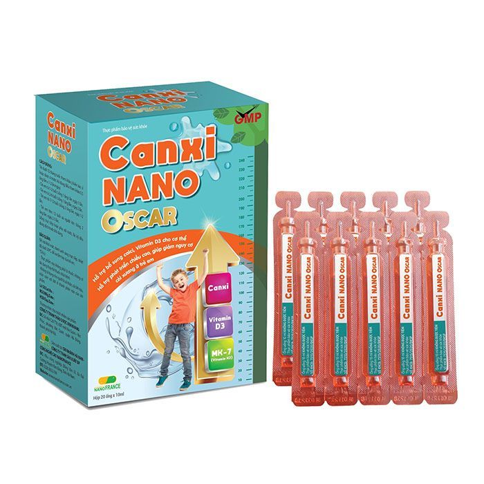 Canxi nano oscar giúp bổ sung canxi, D3 cho cơ thể hỗ trợ xương răng chắc khỏe, tăng chiều cao cho trẻ