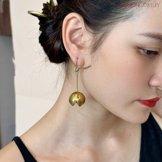 Khuyên tai đồng hình hoa sen, khuyên tai hoa sen bằng đồng, bông tai thủ công