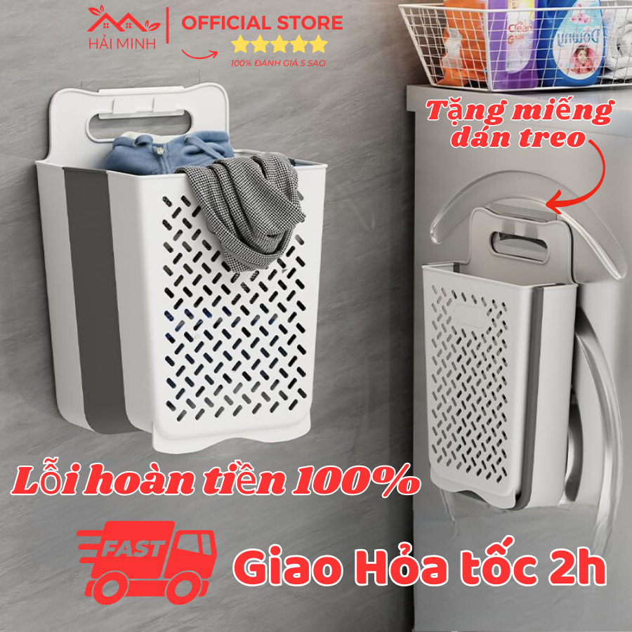 Giỏ đựng quần áo nhà tắm thiết kế có tay xách treo tường chất liệu nhựa TPE dẻo tiện lợi có thể gấp gọn
