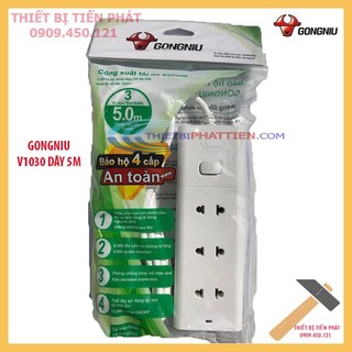 Ổ Cắm Điện GONGNIU GNVN-V1030-50 Dây Dài 5m Lõi Đồng Có Công Tắc Đèn Báo 2500w (Chính Hãng)