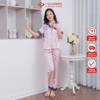 Đồ Bộ Nữ,Bộ Pijama SANDBOX Tay Ngắn, Quần Dài Chất Liệu Lụa Latin Cao Cấp Mềm Mịn, Họa Tiết Thiết Kế Phối Màu (BPC23001)