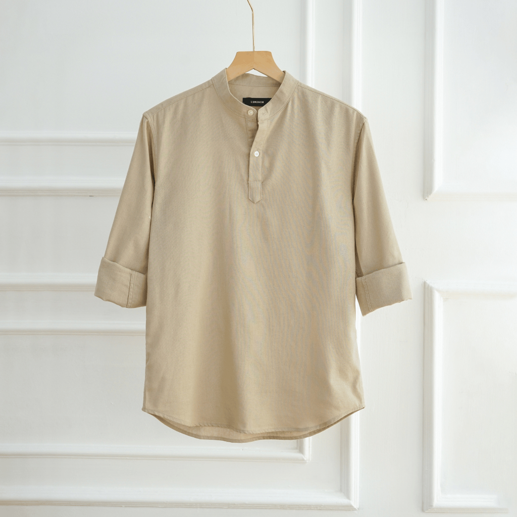 Áo sơ mi nam cổ trụ dài tay vải LINEN cao cấp, phom dáng thoải mái thấm hút cực tốt - LUCIINON