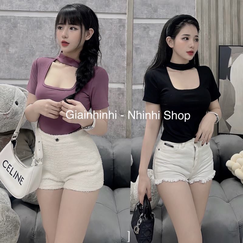 Áo thun body cổ U liền vòng cổ, Áo kiểu dáng ôm sexxy ngắn tay AT6523 - NhiNhi Shop