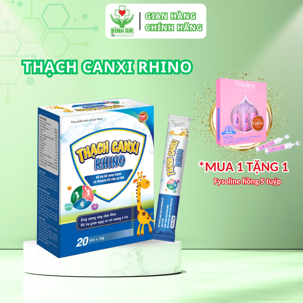 Thạch Canxi Rhino, giúp tăng chiều cao, giảm loãng xương với Vitamin D3 vị sữa thơm ngon - Hộp 20 gói 15g