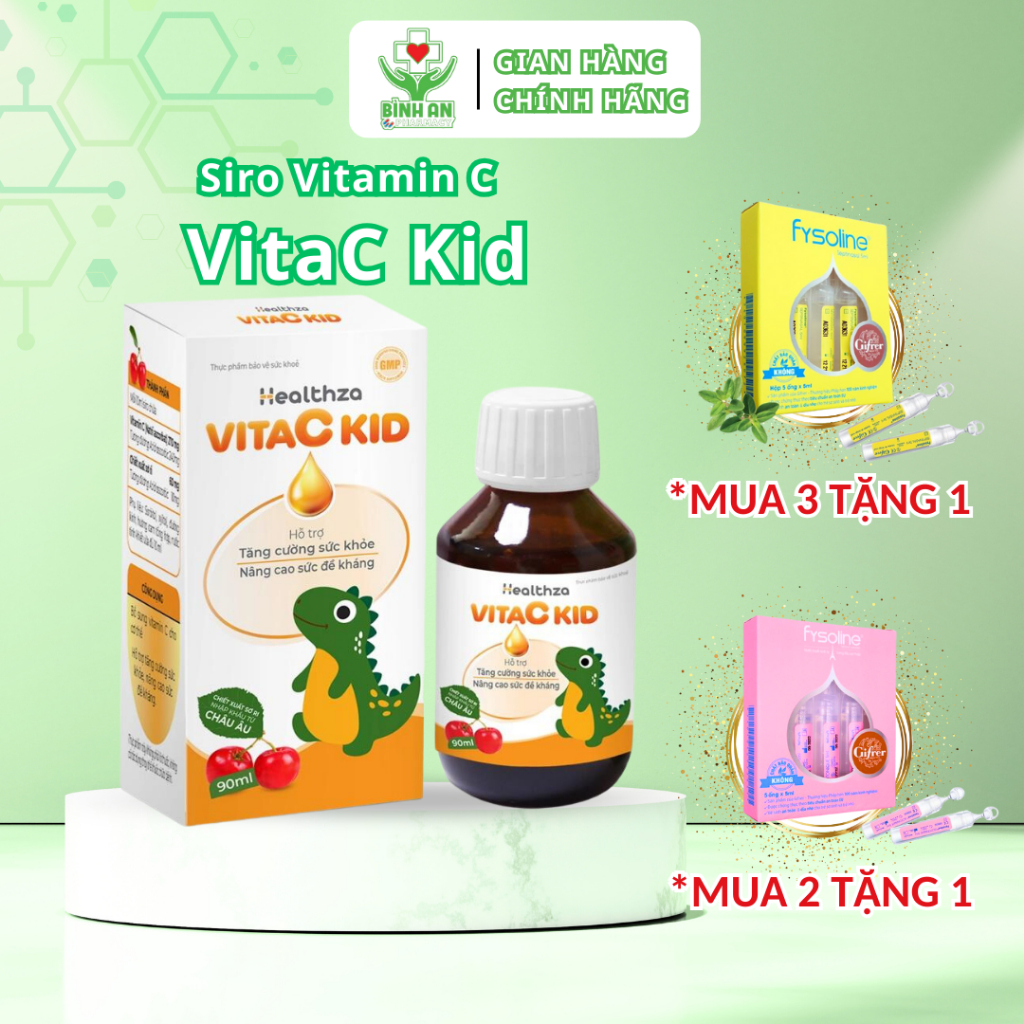 Siro Healthza VitaC Kid - Giúp bổ sung Vitamin C, tăng sức đề kháng - Siro tăng sức đề kháng cho bé - Lọ 90ml