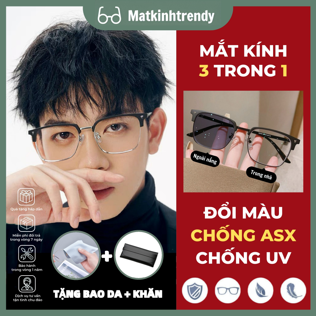 Kính đổi màu dưới nắng nam nữ thời trang chữ V chống tia UV chống ánh sáng xanh Mắt Kính Trendy X15