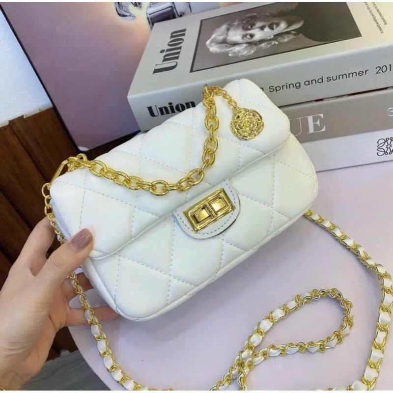 Túi xách nữ đẹp phối xích hoá trà chần chỉ da mềm sáng chảnh_ TDC298