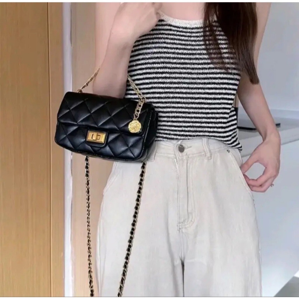 Túi xách nữ đẹp phối xích hoá trà chần chỉ da mềm sáng chảnh_ TDC298