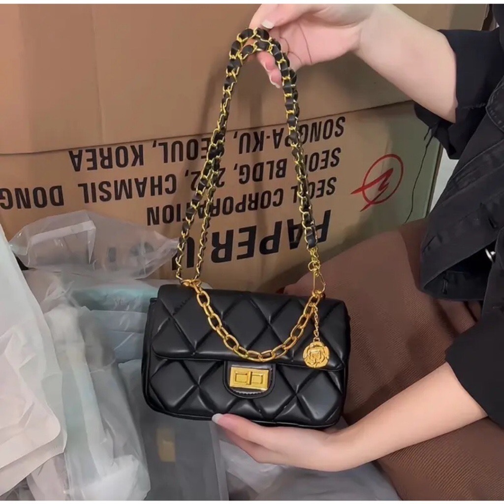 Túi xách nữ đẹp phối xích hoá trà chần chỉ da mềm sáng chảnh_ TDC298