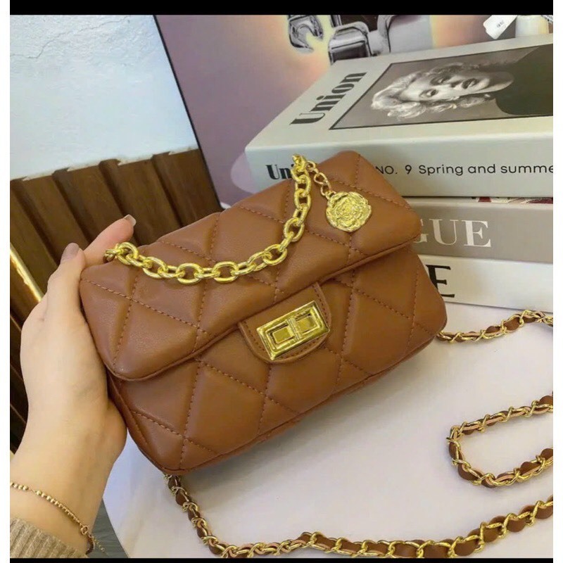 Túi xách nữ đẹp phối xích hoá trà chần chỉ da mềm sáng chảnh_ TDC298