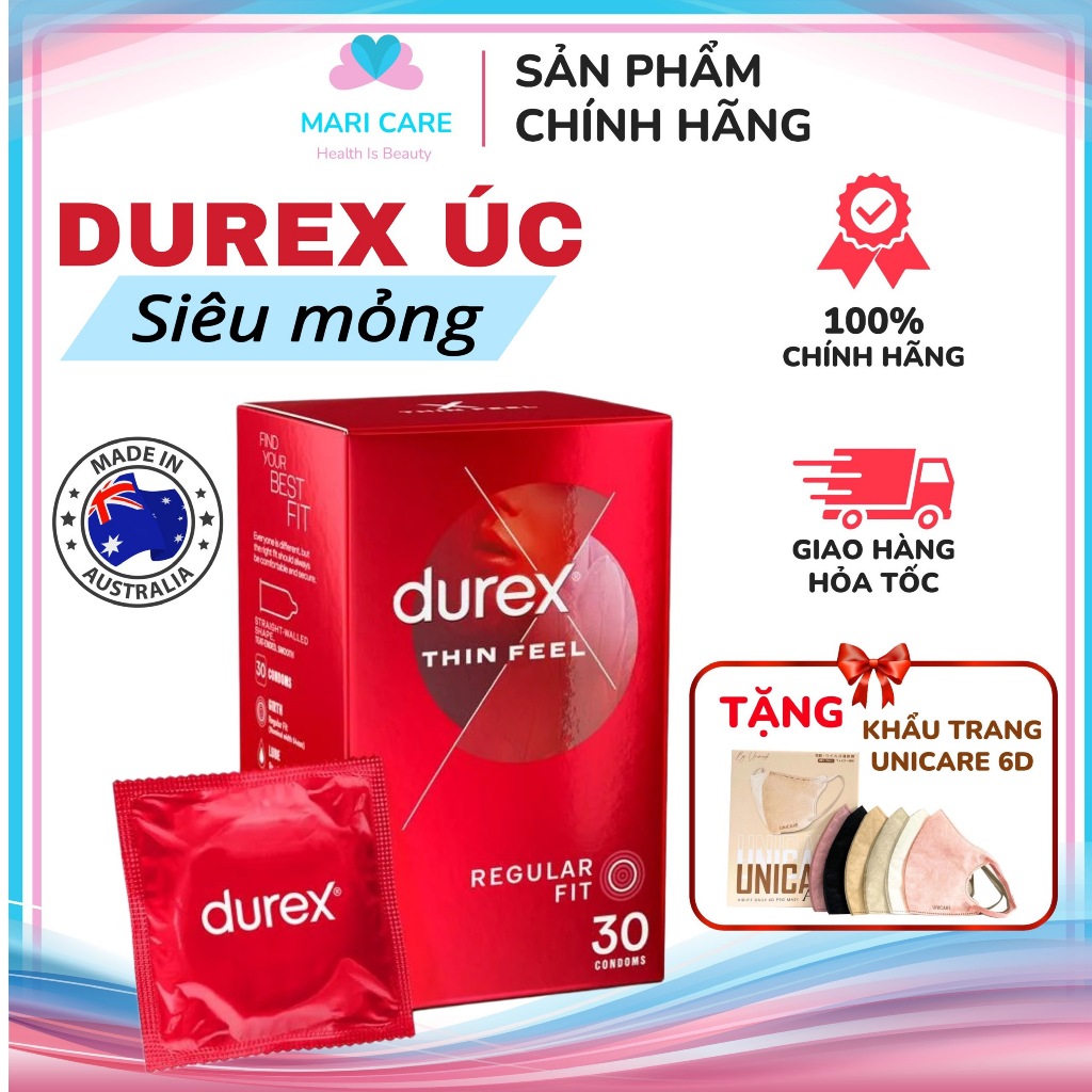 [NEW] [Chính Hãng] Bao cao su (BCS) Durex siêu mỏng [tem Chemist] NỘI ĐỊA ÚC 30 chiếc