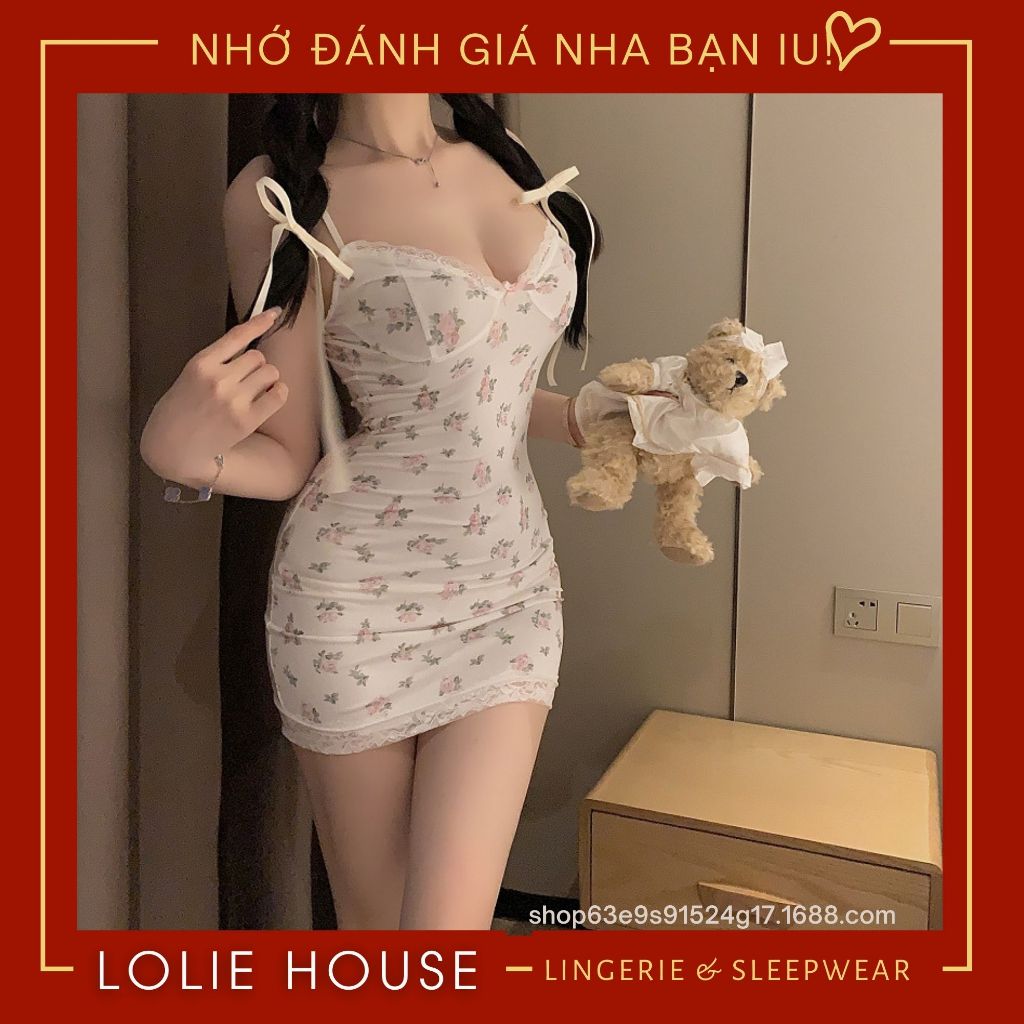 Đầm Thức - Váy ngủ hoa nhí sexy dáng ôm hai dây phối ren co giãn quyến rũ cho nữ LOLIE HOUSE - VN46 | BigBuy360 - bigbuy360.vn