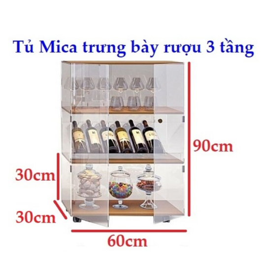 Tủ Trưng Bày Mica Chữ Nhật Đa Năng,Có Bánh xe Di Chuyển Dễ Dàng
