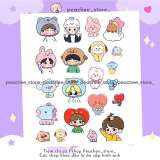 Sticker BTS chibi BT21 khổ a5 hình dán trang trí sổ tay điện thoại