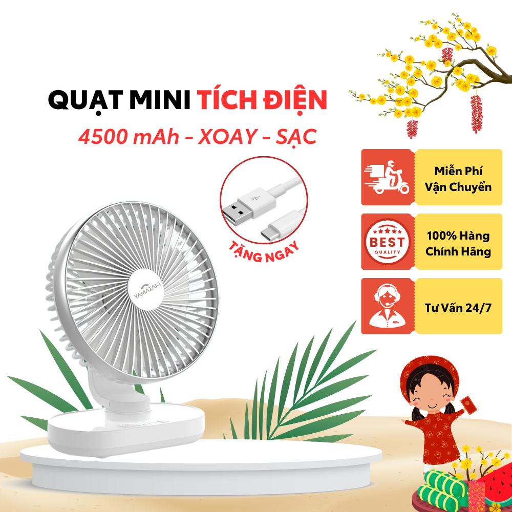 Quạt Mini để Bàn 4500mAh, quạt sạc tích điện 4 tốc độ quạt tích điện, sẵn 3 màu