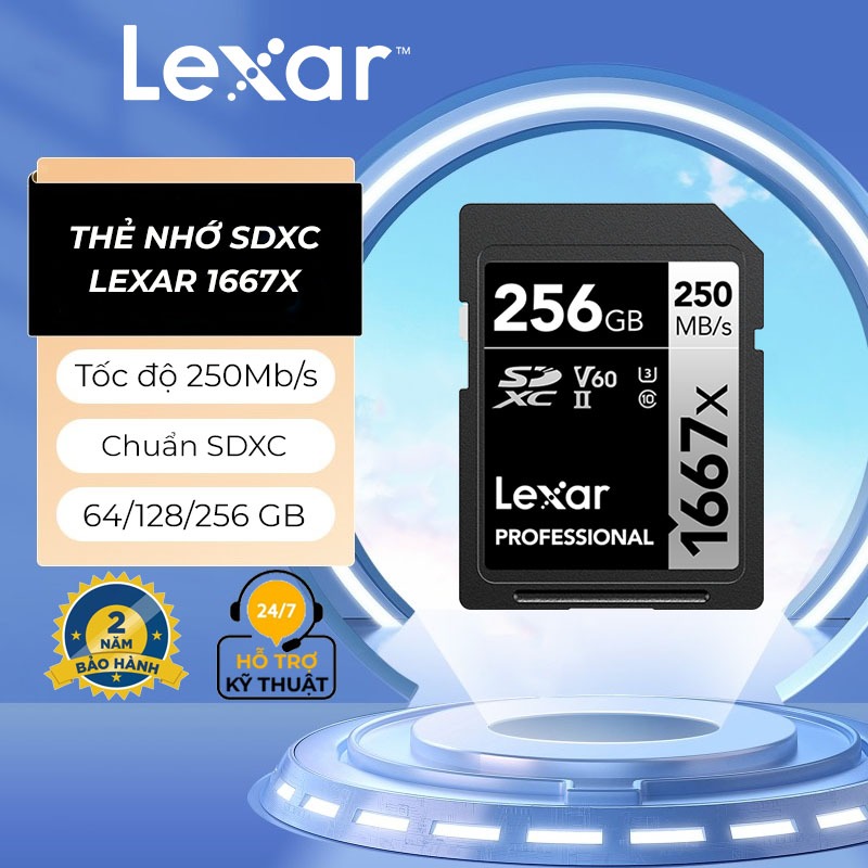 Thẻ nhớ máy ảnh/ máy quay Lexar 1667x SDXC UHS-II Professional SILVER Series 64GB/ 128GB/ 256GB, tốc độ đọc 250Mb/s