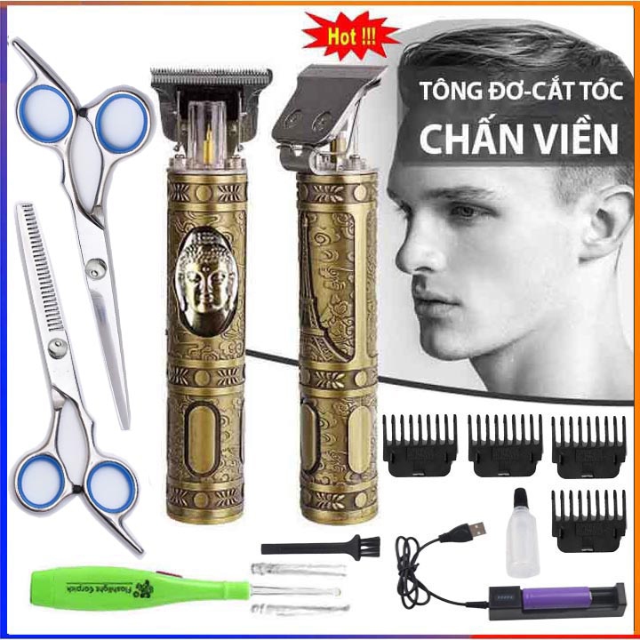 Tông đơ cắt tóc bấm viền sạc điện kiêm máy cạo râu dùng pin sạc