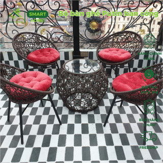 Bộ bàn ghế ban công putin SmartHomes 1 bàn 2 ghế giả mây lõi thép trang trí phòng khách sân vườn quán cafe, ban công