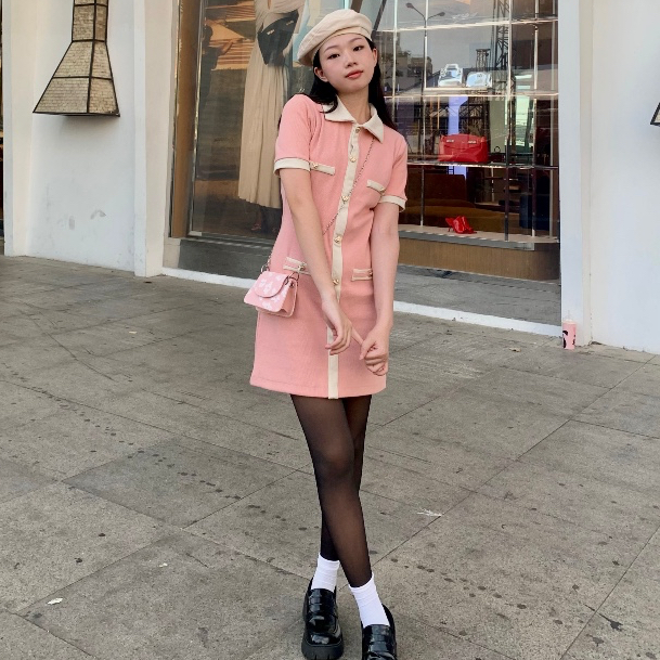 CHICBAE21 - Đầm cổ đức phối nút trái tim