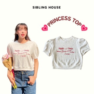  Mẫu mới xuân hè 2024 Áo thun dạng sweater cổ tròn tay phồng ngắn thêu chữ Princess Tee - Sibling House