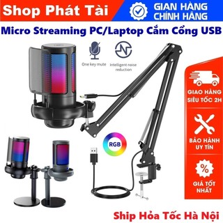 Micro streaming, bộ mic thu âm chuyên nghiệp me6s, có kẹp micro, màng lọc âm, đèn led rgb cắm cổng usb tiện lợi