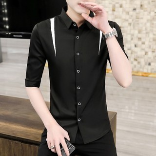 Áo sơ mi nam tay lỡ phối màu đen trắng chất liệu mềm mại lên form cực đỉnh H46