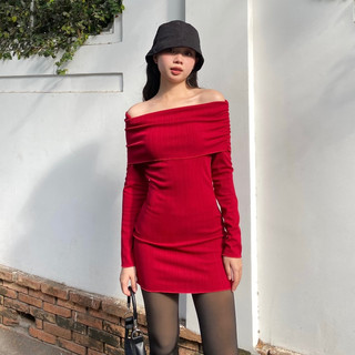 CHICBAE21 - Đầm gập trễ vai thun gân