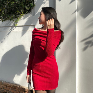CHICBAE21 - Đầm gập trễ vai thun gân