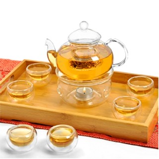 Ấm trà thủy tinh chịu nhiệt có lõi lọc và đế nến, Bộ ấm trà dung tích 600ML phong cách tây âu sang trọng