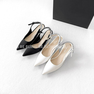 Giày cao gót mũi nhọn slingback quai hậu đính đá gót 5cm