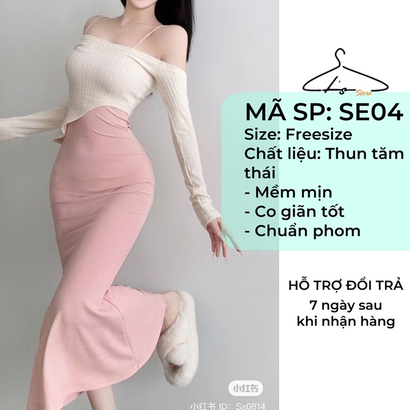 Set áo trễ vai tay dài, vạt xéo + Váy 2 dây đuôi cá - Mã Sp: SE04 | BigBuy360 - bigbuy360.vn