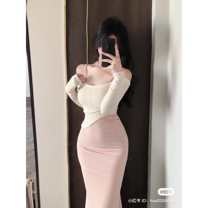 Set áo trễ vai tay dài, vạt xéo + Váy 2 dây đuôi cá - Mã Sp: SE04 | BigBuy360 - bigbuy360.vn