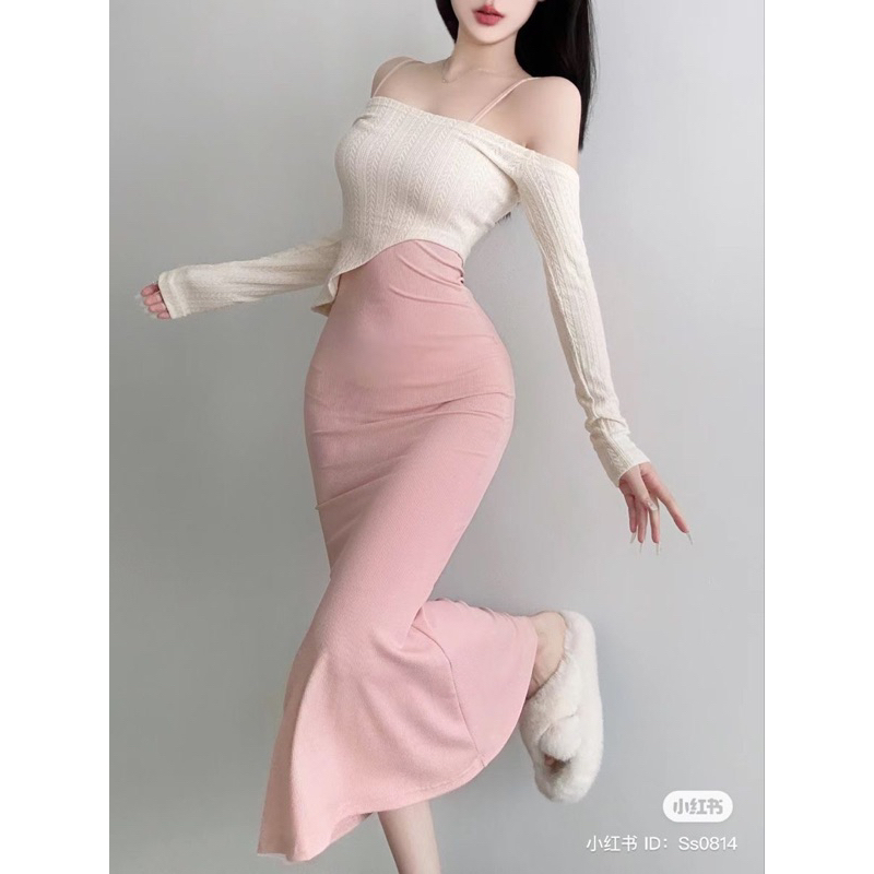 Set áo trễ vai tay dài, vạt xéo + Váy 2 dây đuôi cá - Mã Sp: SE04 | BigBuy360 - bigbuy360.vn