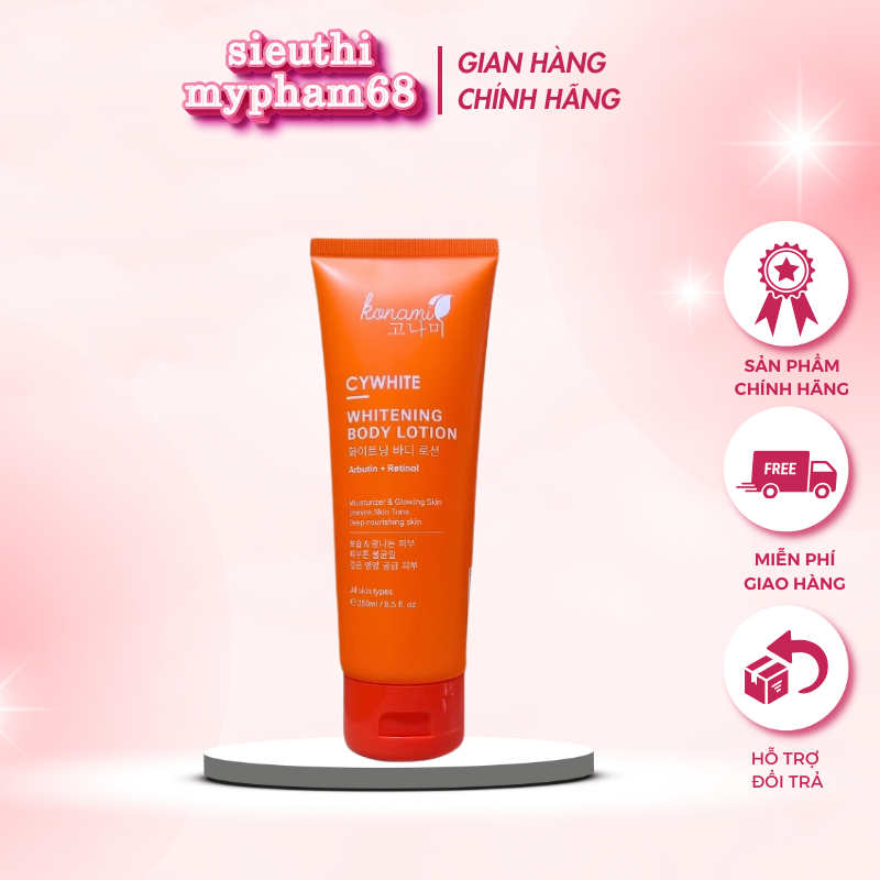 Kem trắng da body Konami Cywhite Whitening Body Lotion dưỡng trắng ,chống nắng, ngừa lão hóa 250ml
