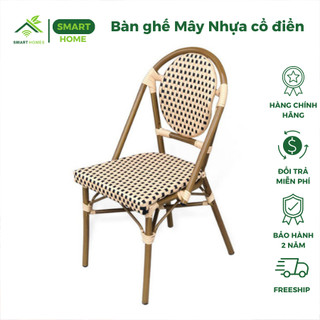 Bộ bàn ghế Smarthomes cổ điển mây nhựa cao cấp decor sân vườn quán cafe bàn ăn phòng khách phòng ngủ