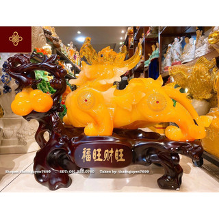 Tượng Tì Hưu phong thuỷ bên trái hồ lô màu mật ong cỡ đại
