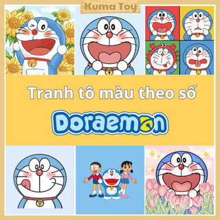Tranh tô màu theo số Doraemon - Tranh số hóa tự tô DIY có khung tranh 30x30 anime Doremon