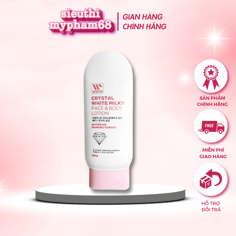 Kem body kim cương bật tone làm trắng Wskin Crystal White Milky Face & Body 200g