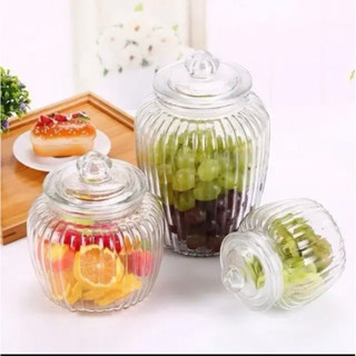 Hũ thuỷ tinh sọc hình bí ngô có nắp gioăng nhựa chống ẩm (nhiều kích cỡ), muối dưa cà, đựng thực phẩm, đồ khô tiện dụng